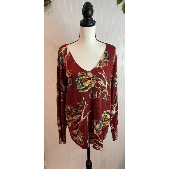 Chicos Women's Floral Print Long Sleeve Knit Top Size 2 US L Rayon Blend - Picture 1 of 13
